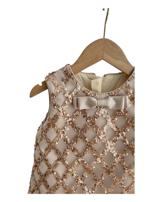 Satin Dress with Tulle Ruffles and Sequinned Patterns