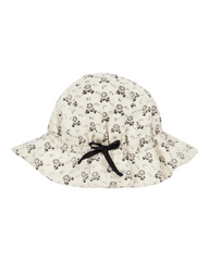White Bucket Hat with Flower Pattern