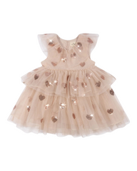 Robe en tulle marron clair à volants et paillettes en forme de cœur