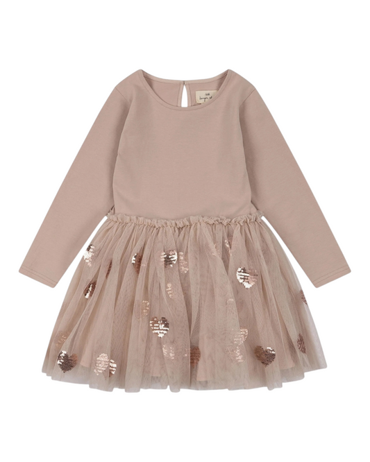 Brown Long-Sleeved Dress with Tulle Skirt
