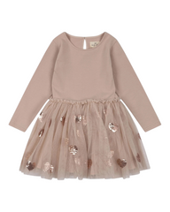 Brown Long-Sleeved Dress with Tulle Skirt