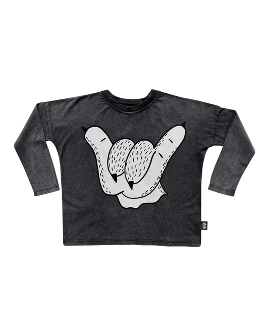 Dark Grey Graphic Long-Sleeved Top