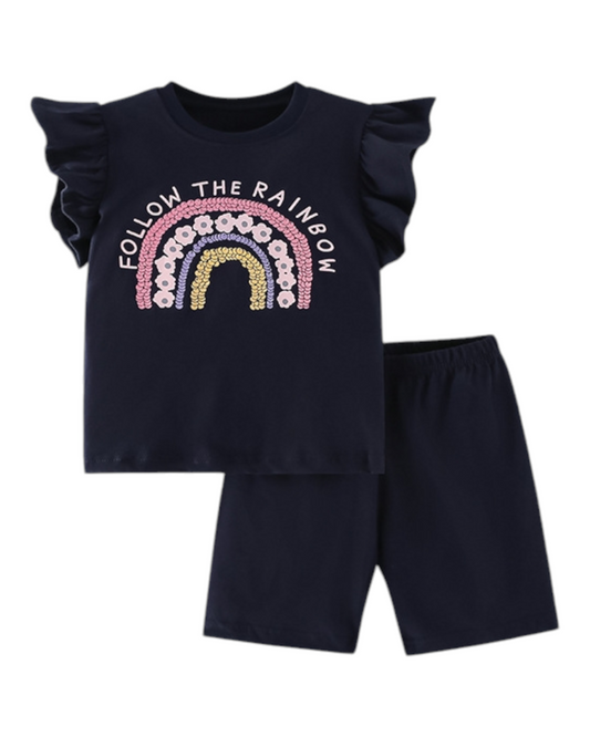 T-Shirt and Shorts Set with Rainbow Graphic