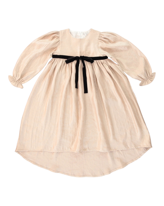 Silk black tie creamy dress