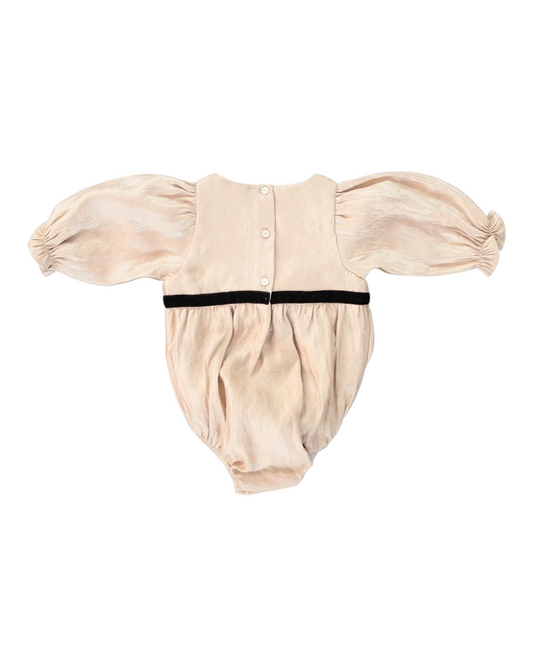Cream Baby Romper with Black Tie