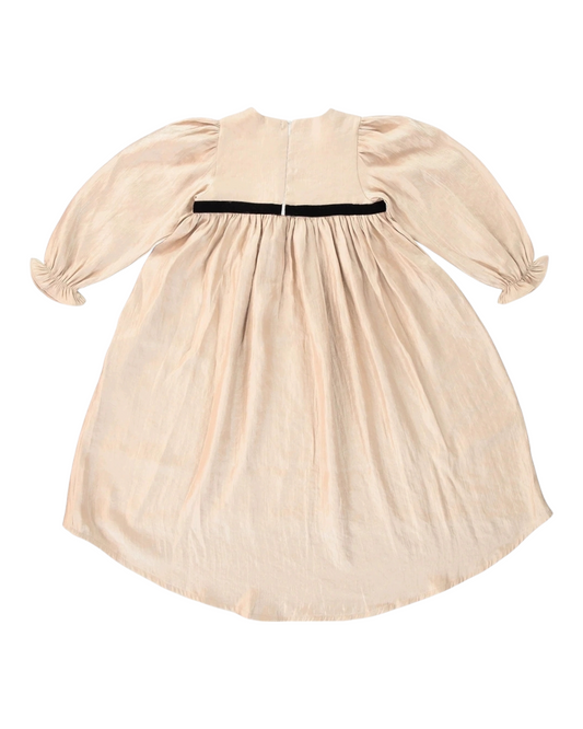 Silk black tie creamy dress