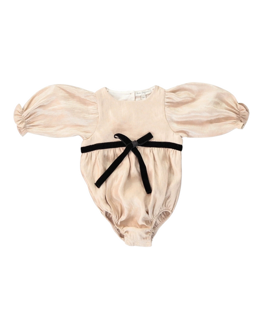 Cream Baby Romper with Black Tie