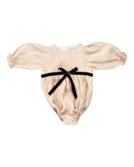 Cream Baby Romper with Black Tie