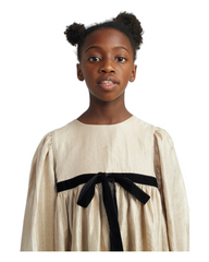 Silk black tie creamy dress