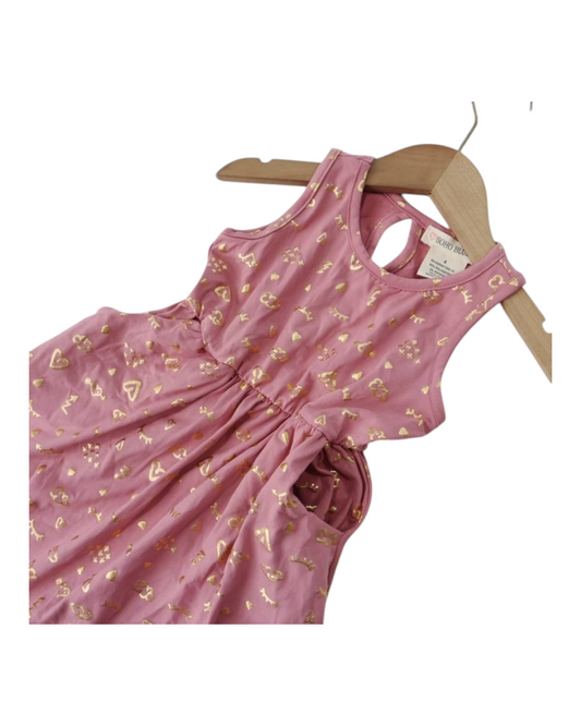 Sleeveless Pink Dress with Gold Patterns