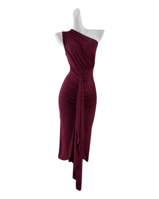 One-shoulder Red Dress with Tie in Front
