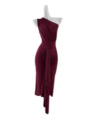 One-shoulder Red Dress with Tie in Front