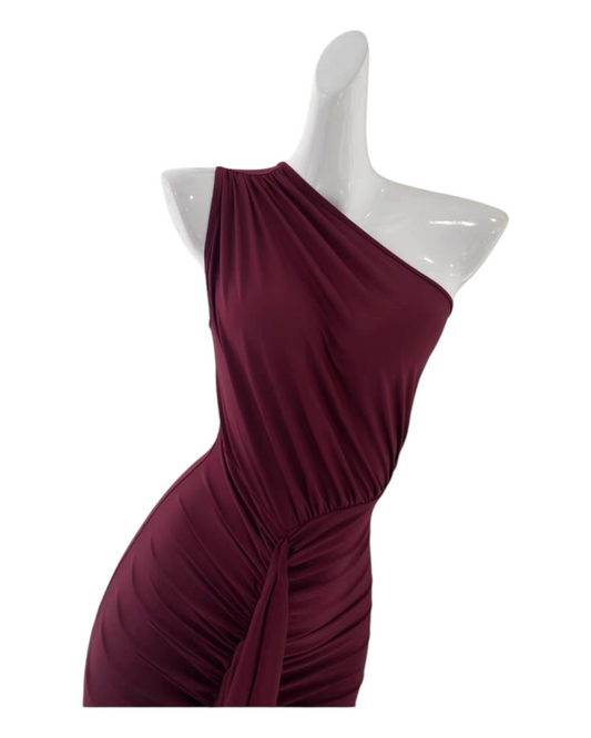 One-shoulder Red Dress with Tie in Front