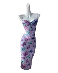 Ensemble haut corset et jupe papillon violet en deux pièces