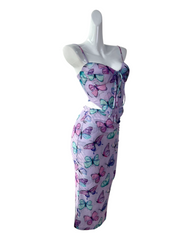 Ensemble haut corset et jupe papillon violet en deux pièces