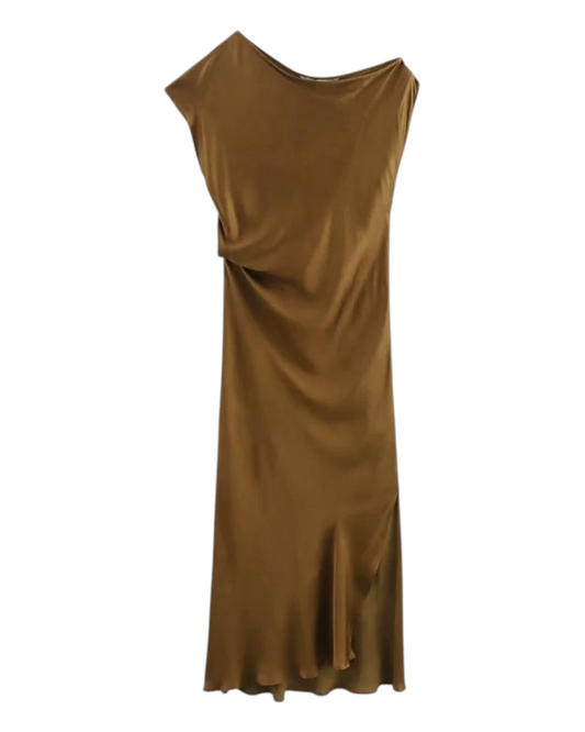 Autumn is Here Brown Off Shoulder Dress