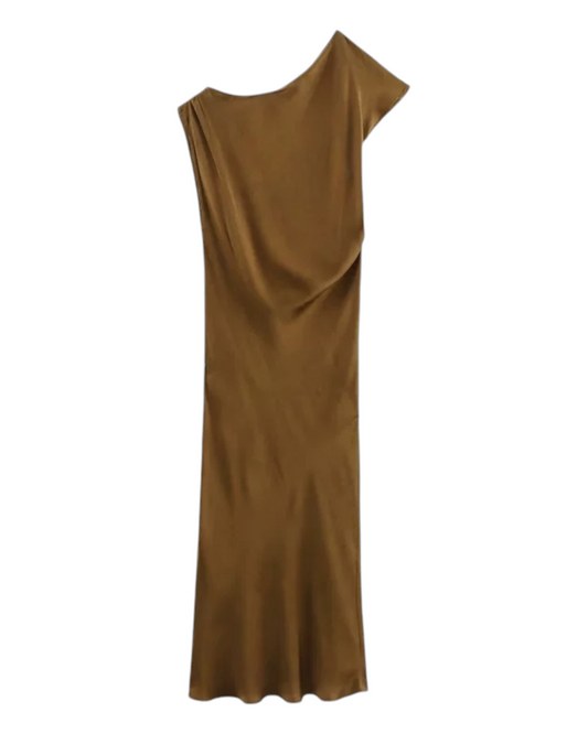 Autumn is Here Brown Off Shoulder Dress