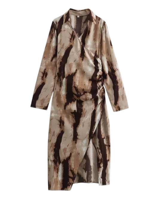 Light brown dress with dark brown and cream coloured streaks