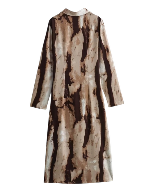 Light brown dress with dark brown and cream coloured streaks