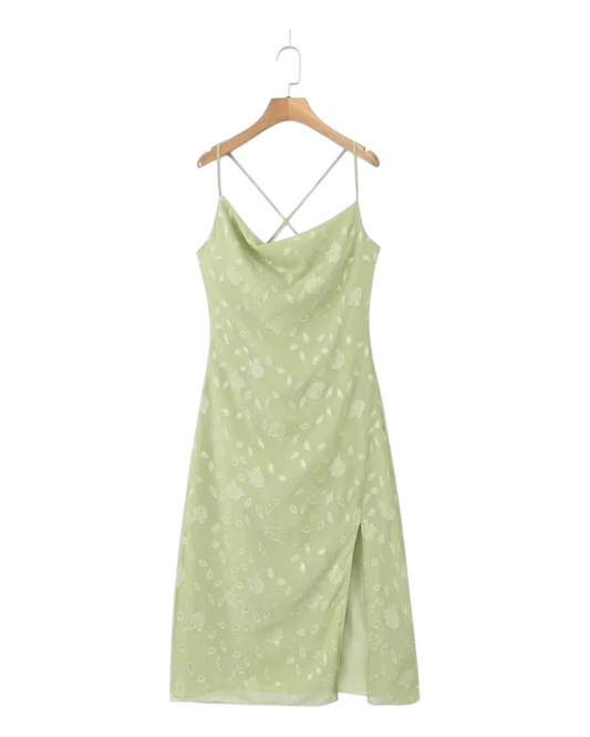 Green Summer Dress with Flower Pattern
