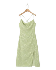 Green Summer Dress with Flower Pattern