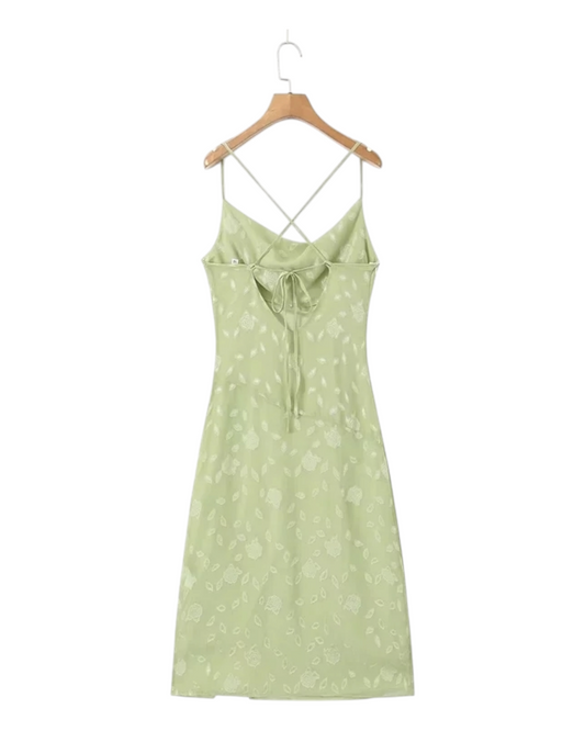 Green Summer Dress with Flower Pattern