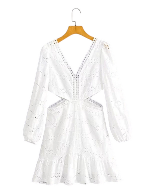 White Flowy Puff Sleeved Dress