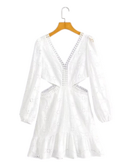White Flowy Puff Sleeved Dress