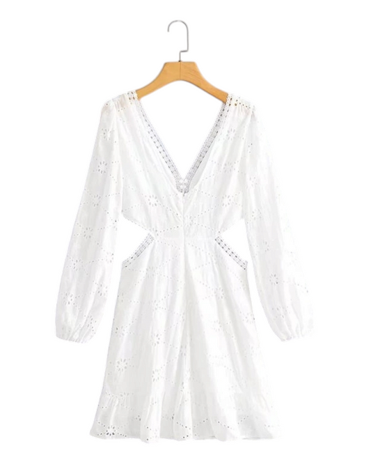White Flowy Puff Sleeved Dress