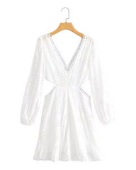 White Flowy Puff Sleeved Dress