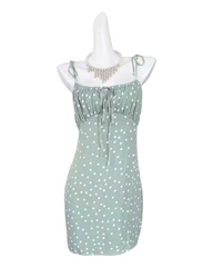 Short Sleeveless Polka Dot Dress with Tied Straps