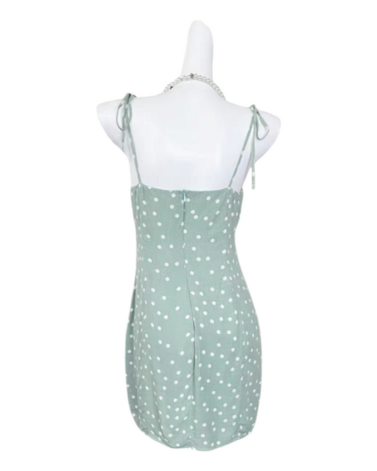 Short Sleeveless Polka Dot Dress with Tied Straps