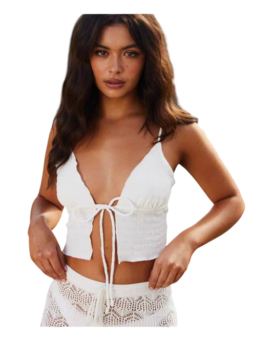 Split-Front Bow-Tie White Singlet Top