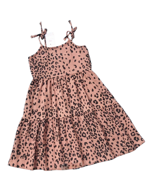 Leopard Print Tie-Shoulder Tiered Dress