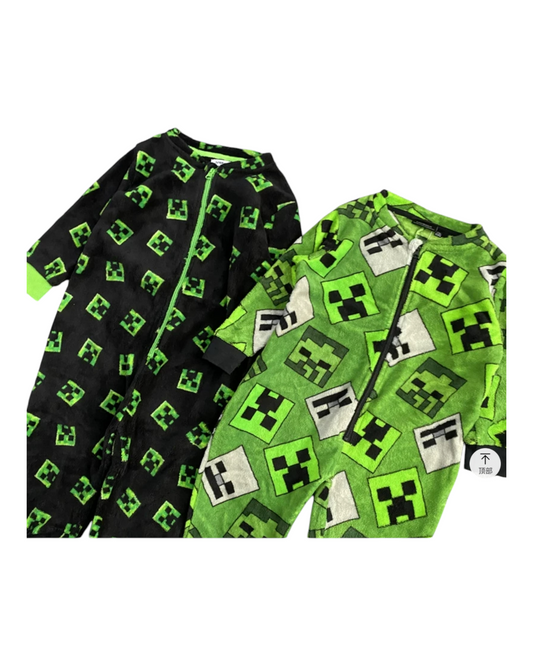 Kids Minecraft Patterned Zip-Up Onesies