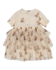 Christmas Teddy Bear Patterned Dress with Tulle Skirt