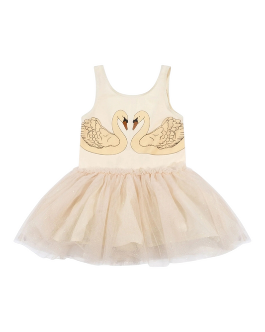 Cream Dress with Swans