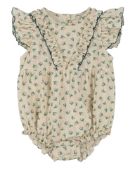 Toddler Romper with Blue Flower Pattern and Trim
