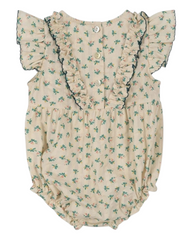 Toddler Romper with Blue Flower Pattern and Trim