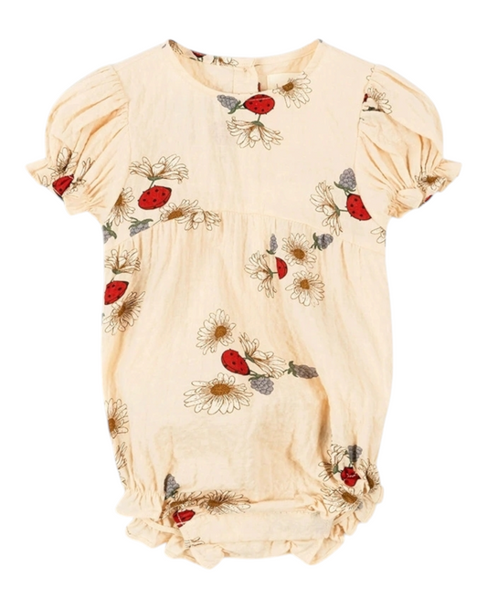 Cream Toddler Romper with Ladybird and Flower Pattern