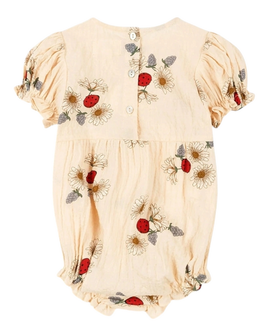 Cream Toddler Romper with Ladybird and Flower Pattern