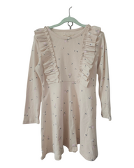 Cream Long-Sleeved Dress with Graceful Flower Pattern