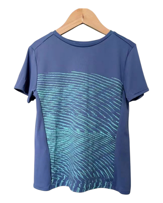 Blue T-Shirt with Turquoise Line Pattern