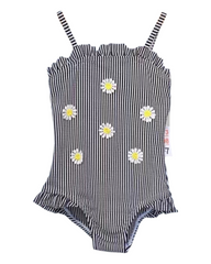 Stripy Girls Swimsuit with Daisies