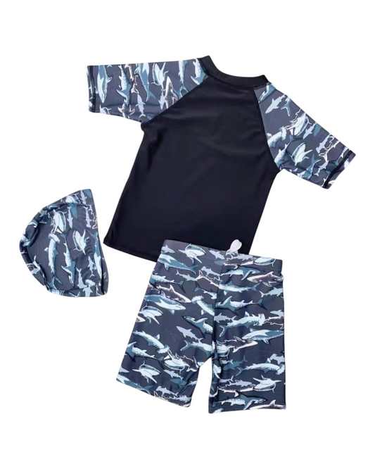 Three-Piece Shark Patterned Swim Set