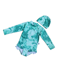 Mermaid Scale Patterned Long-Sleeved Swim Suit Set