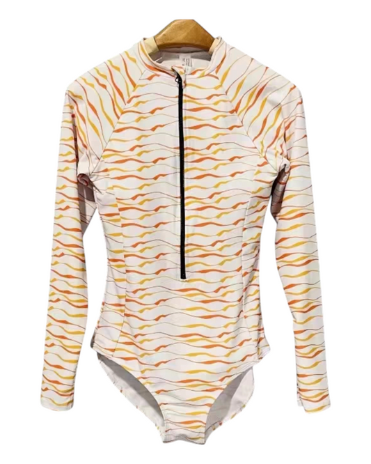 One-Piece Long-Sleeved Patterned Swimsuit