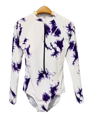 One-Piece Long-Sleeved Patterned Swimsuit