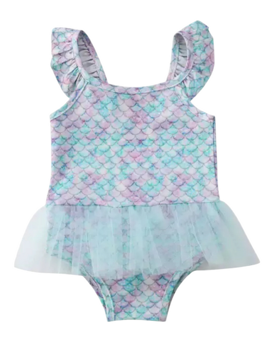 Pastel Mermaid Scale Ruffled Swim Suit