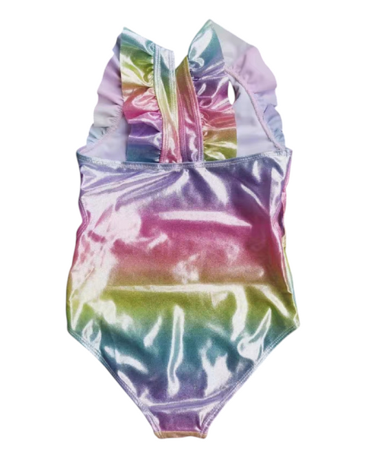 Metallic Rainbow Swimsuit with Sequin Unicorn